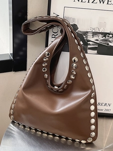 Sac Tote pour Femme à la Mode avec Rivets en Cuir PU Hobo Sac à Épaule Vintage Punk Sous l'Aisselle Grande Capacité