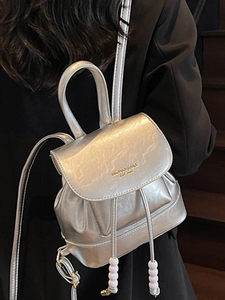 Silver metallic mini backpack and handbag with bead detail for women in college style