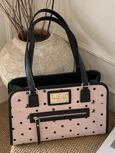 Retro Polka Dot Tote Bag For Women Large Capacity Shoulder Bag With Bowknot PU Leather Fabric Fashion Commuter Handbag