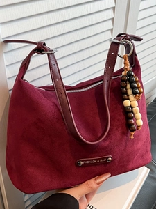 Niche Fashion Women Frosted PU Leather Tote Bag Minimalist Urban Shoulder Bag With Retro Wood Bead Charm Crossbody Purse