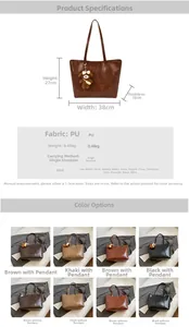 Detailed technical diagram showing large PU tote bag dimensions and weight specifications