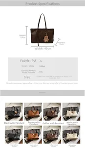 Size chart for large PU leather tote bag with measurements and color options