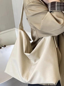 Minimalist large capacity creamy white pebble leather hobo shoulder bag for women