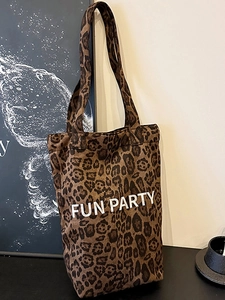 Fashion Leopard Print Suede Tote Bag For Women Large Capacity Shoulder Bag With Fun Party Letter Print Casual Shopper Bag
