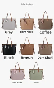Detailed collection of luxury tote bags in eight elegant colors with decorative scarves