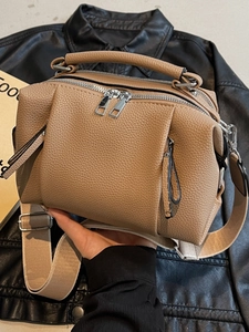 Women Fashion PU Leather Boston Bag Large Capacity Handbag 2025 New Casual Commuter Shoulder Crossbody Bag With Wide Strap