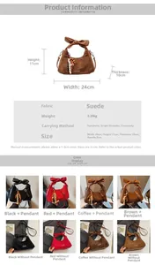 Tableau des tailles montrant les dimensions d'un sac à bandoulière vintage en daim