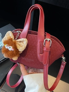 Borsa a Tracolla Piccola Quadrata in Pelle PU da Donna Moda Cuciture Vintage Colore a Contrasto Con Ciondolo di Peluche