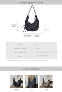 Detailed size specifications and material chart for the plaid drawstring canvas tote bag