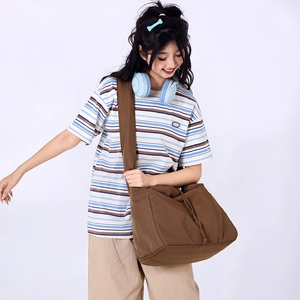 Japanese style brown drawstring tote bag and large capacity crossbody shoulder bag