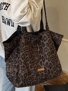 Large leopard print canvas tote bag with shoulder strap for autumn casual commute use
