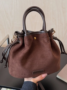 Korean Style Suede Bucket Bag For Women Vintage Drawstring Handbag Fashion Minimalist Shoulder Crossbody Bag