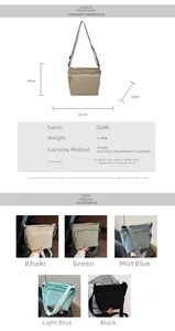 Size specifications for the nylon crossbody bag with dimensions and multi-color options
