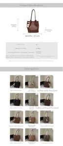 Detailed chart of large PU leather tote bag sizes and six available color options