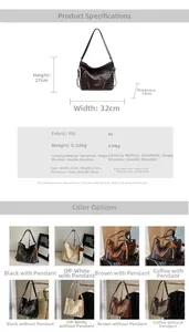 Detailed view of spacious PU tote bag with retro texture, star charms, and size specs