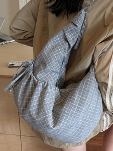 Plaid drawstring hobo bag for women with large capacity and casual student style