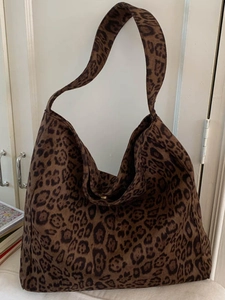 Borsa a Tracolla Vintage con Stampa Leopardata Grande Capacità Donna Borsa Tote Casual in Tessuto Hobo per Viaggio Quotidiano Moda