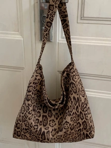 Borsa tote leopardata retrò con grande capacità e tracolla larga da donna elegante