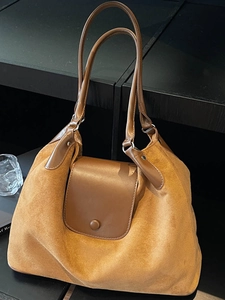 Women Large Capacity PU Suede Texture Shoulder Bag Urban Simple Tote Bag For Travel Commuting Fashion Hobo Bag With Flap