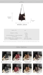 Detailed size guide and specifications for the retro PU leather drawstring bucket bag