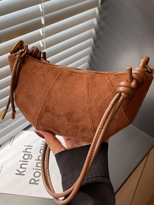 Borsa Sottobraccio Vintage Minimalista per Donna Borsa a Tracolla di Tendenza in Pelle PU a Forma di Croissant con Chiusura a Zip