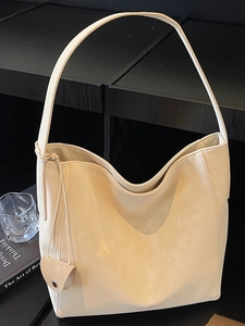 Sac à Épaule Seau Minimaliste en Cuir PU pour Femmes Grande Capacité Couleur Unie Sac Fourre-tout de Banlieue Avec Pochette