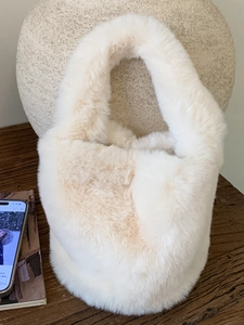Chic Women Plush Faux Fur Bucket Bag Cute Soft Handbag Autumn Winter Fashion Solid Color Portable Pouch Shoulder Bag Daily Gift