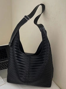 Grand sac à main fourre-tout noir tressé pour femme idéal pour le bureau et le quotidien