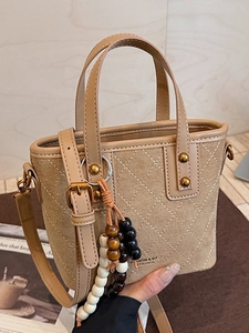 Sac Seau Matelassé en Daim pour Femmes Sac à Bandoulière Urbain Simple Avec Pendentif en Perles de Bois Sac à Main
