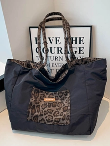 Leopard print canvas tote bag with large capacity for women's daily commute fashion