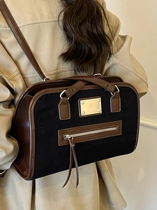 Retro aesthetic black and brown patchwork leather underarm bag for women