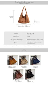 Spécifications de taille détaillées pour le sac fourre-tout vintage en daim avec fleurs