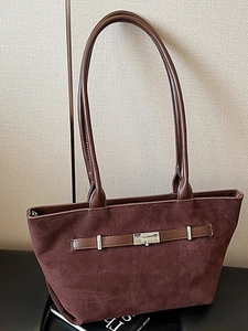 Borsa Tote Minimalista in Tessuto Scamosciato Patchwork Per Donna Borsa a Tracolla Retrò ad Alta Capacità Con Fibbia in Metallo