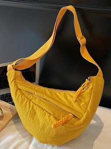 Women Pleated Crescent Shoulder Bag Large Capacity Solid Color Cotton Cloth Dumpling Crossbody Bag For Student Travel Daily Use