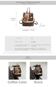 Detailed size specifications for a mini PU leather backpack with plush bear decor