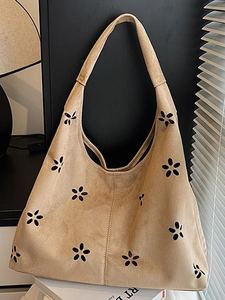 Sac à Épaule en Suédine à Fleurs Ajourées Découpe Laser Grande Capacité Sac Fourre-tout Hobo pour Femme Élégant