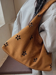 Grand sac cabas en daim caramel avec motifs floraux découpés au laser pour femmes