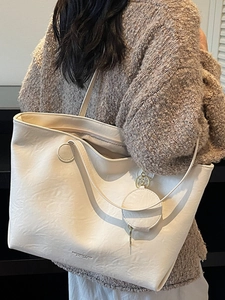Chic large capacity cream white tote bag with small round coin purse for women