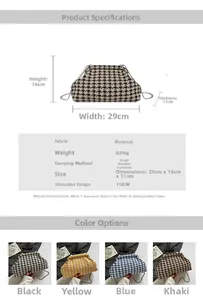 Detailed size parameters and color options for the houndstooth cloud chain bag