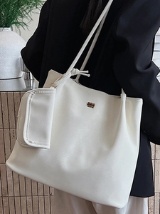 Borsa tote minimalista di grande capacità con borsellino abbinato in pelle PU crema