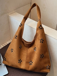 Korean Style Suede Laser Cut Floral Tote Bag For Women Fashion Large Capacity Casual Shoulder Hobo Underarm Bag Office Handbag