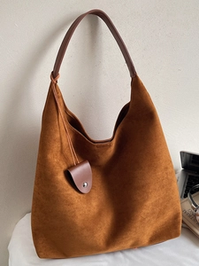 Women Large Capacity Faux Suede PU Leather Hobo Bag Urban Minimalist Underarm Shoulder Bag Vintage Solid Color Commuter Tote Bag