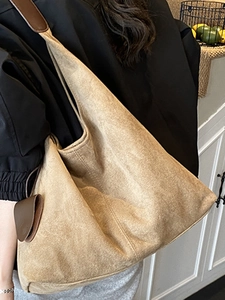 Grand sac cabas rétro en daim kaki pour femme avec bandoulière en cuir et style vintage