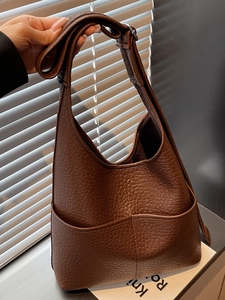 Classic dark brown marble texture faux leather hobo shoulder bag with adjustable strap