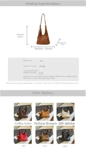 Detailed sizing chart and color guide for minimalist bucket tote with measurements