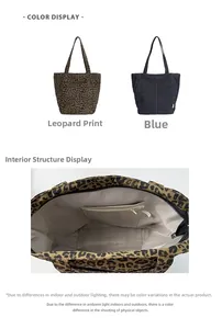 Détail du sac cabas léopard et denim avec poche intérieure zippée et doublure douce