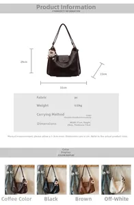 Detailed size chart for retro PU tote bag showing dimensions 31x29x13cm and color options