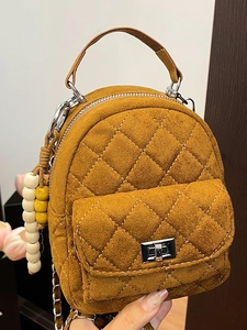 Mini Sac à Dos Matelassé pour Femmes en Cuir PU Motif Losanges Petit Sac de Voyage Mode Shopping avec Bandoulière en Chaîne