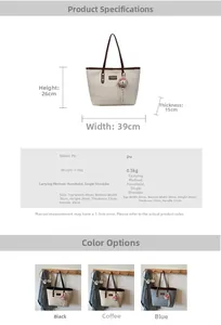 Detailed size specifications for large PU tote bag with bear charm and measurements