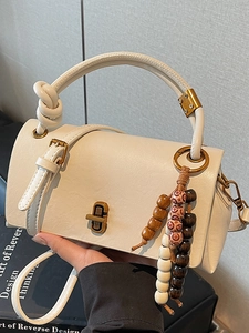 Women Retro PU Leather Shoulder Bag Fashion Urban Minimalist Crossbody Handbag With Metal Lock And Beaded Pendant